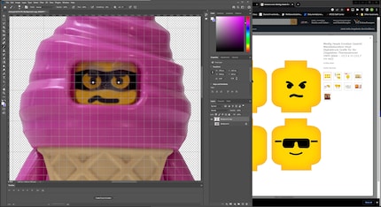 Na het wissen van Stevie's gezicht in Photoshop, teken ik een nieuw gezicht voor hem.