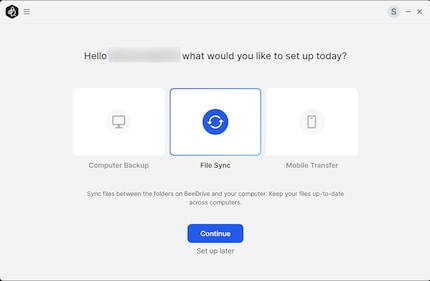 Lors de la configuration initiale, vous pouvez choisir entre la sauvegarde, la synchronisation de fichiers ou le transfert mobile.