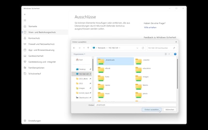 Je sélectionne le dossier souhaité. Ensuite, il apparaît dans les exclusions, où je peux le supprimer à tout moment.