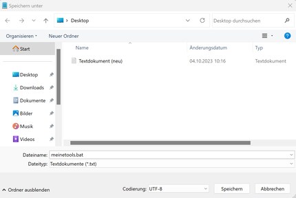 Les fichiers doivent être sauvegardés avec l’extension en « .bat », autrement cela ne fonctionnera pas.