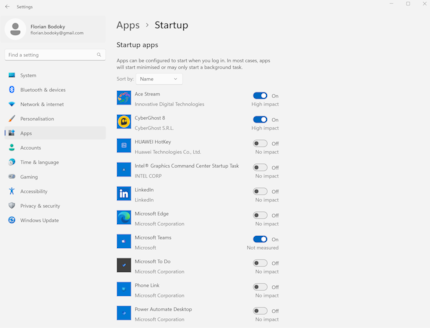 Een magere automatische start helpt ook het opstartproces te versnellen.