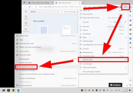 So fügst du mit Edge eine Website der Taskleiste hinzu.