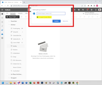Vergiss nicht, falls du magst, den Haken bei «In neuem Fenster öffnen» zu setzen.