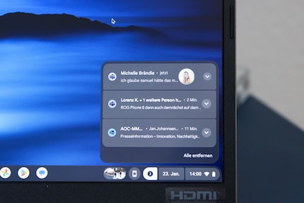 Ich kann direkt in den Benachrichtigungen antworten oder über sie die App aufs Chromebook streamen.