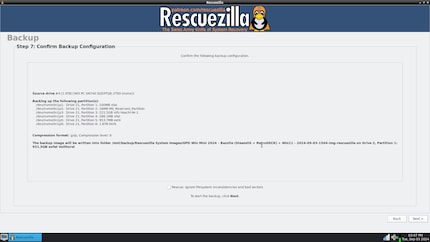Zusammenfassung überprüfen und Backup-Vorgang starten.